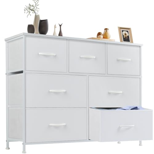 Atilioo White 7-Drawer Dresser for Bedroom Storage, Anti-Tip Fabric Tower