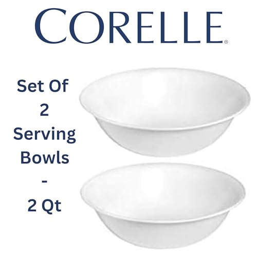 Corelle Winter Frost White Serving Platter & 2-Quart Bowl Set – 2-Pack with Variation Platter & 2 Qt