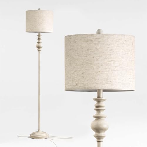 Farmhouse Floor Lamp 64.25-Inch Tall Antique White Standing Light for Living Room & Bedroom - Rustic Corner Lamp with Rotary Switch