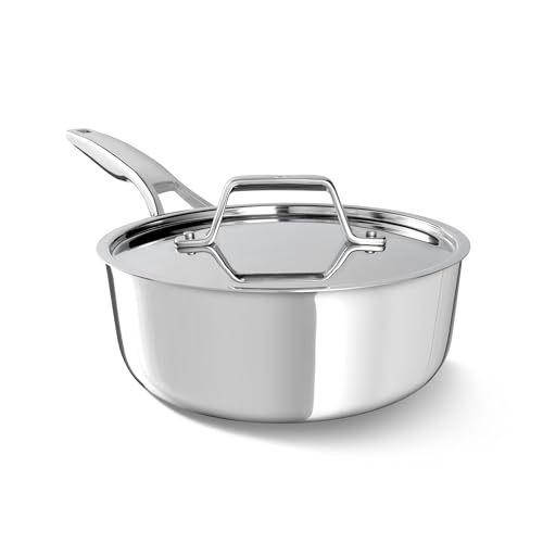 2.5Qt Sauce Pot with Lid - Stainless Steel Cookware for Stovetop & Oven