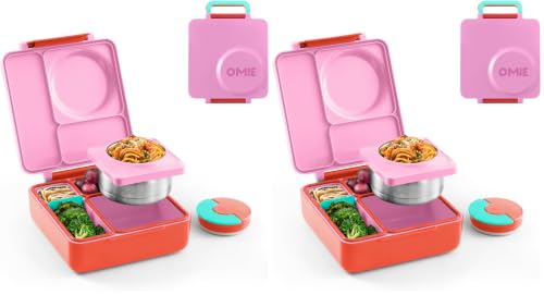 OmieOmieBox Kids Insulated Leakproof Bento Lunch Box with Food Jar 8.5oz Pink Berry Pack of 2