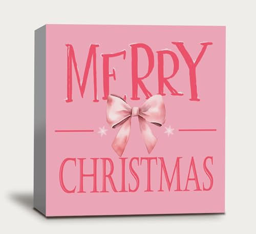 Pink Coquette Bow Christmas Decor Merry Christmas Sign Bow 5x5 Inches - ULEGIE
