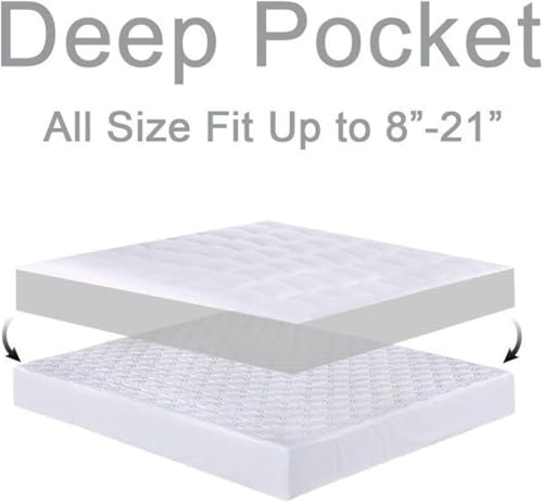 King Mattress Topper - Snow White Thick Overfilled Bed Pad for Back Pain