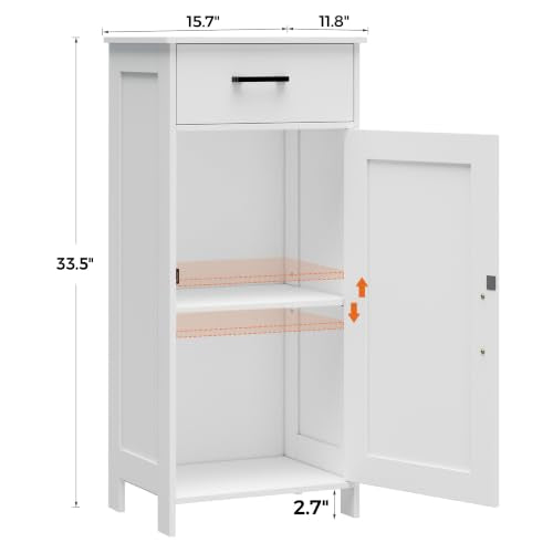 Homhedy White Bathroom Storage Cabinet with Drawer & Adjustable Shelf - Corner Fit