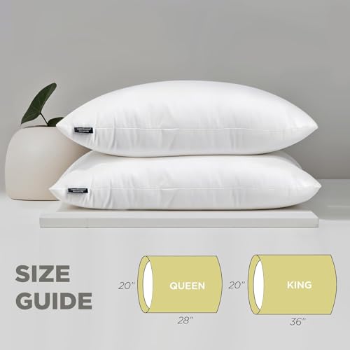 King Size Organic Cotton Cover Bed Pillows Set of 2 - All-Night Support & Breathable Comfort