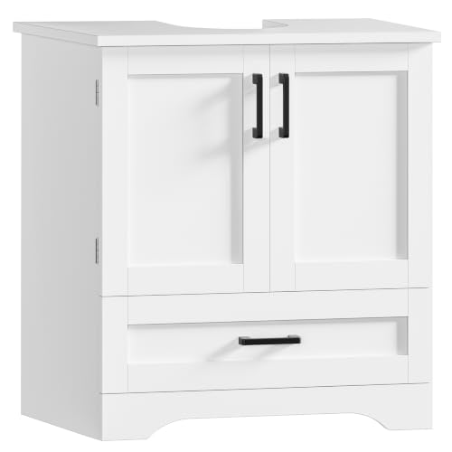 TEENFON 24-Inch White Pedestal Sink Storage Cabinet with 2 Doors & Drawer
