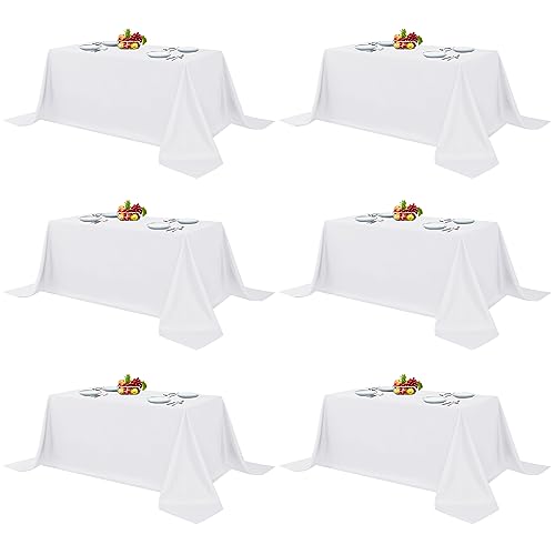 Fitable White Table Cloths 90x156 Inch 6 Pack for 8 Foot Rectangular Tables