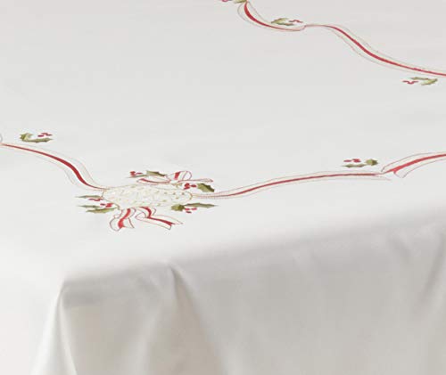 Saro Lifestyle 8532.I6584B Ivory Christmas Embroidered Tablecloth 65x84 inches