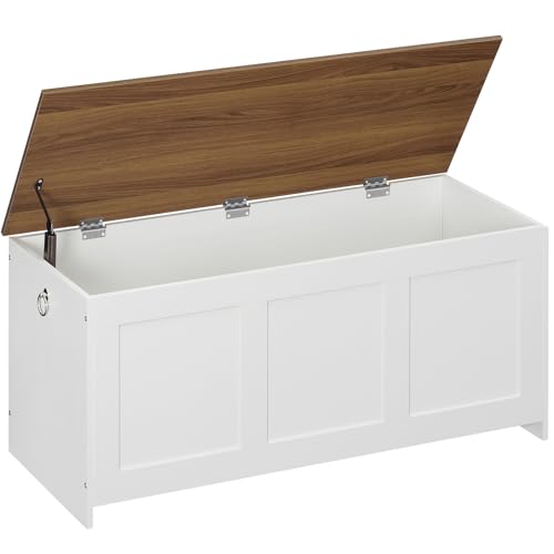 Storage Bench with Lift Top - Wooden Toy Chest, Entryway Organizer, 39.3" White Walnut Variation