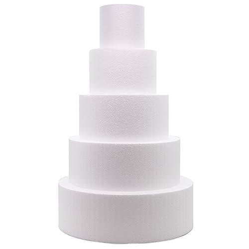 Crafare 5-Tier Round Foam Cake Dummies Set for Wedding & Party Decorations