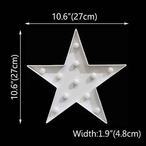 LED Marquee Star Sign Night Light, Battery Operated Star Shaped Desk Table Lamp for Kids, Baby, Child, Girl Gift, Nursery Room, Wall Decor (White)