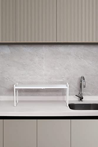 Expandable Cabinet Shelf Riser - White, 12 Inches, Adjustable Width 13.4-24.5 Inches