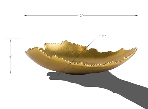 12-Inch Decorative Antique Gold Metal Centerpiece Bowl with Sculpted Edges
