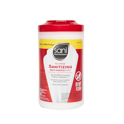 Food Contact Surface Sanitizing Wipes - No-Rinse Multi-Surface Disinfectant (Pack of 6)