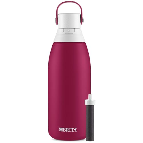 Brita 32 Ounce Insulated Filtered Water Bottle with Straw - Ruby