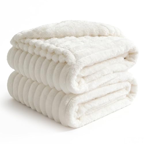 BEDELITE Cream King Size Ribbed Microfiber Blanket 108x90 Inches