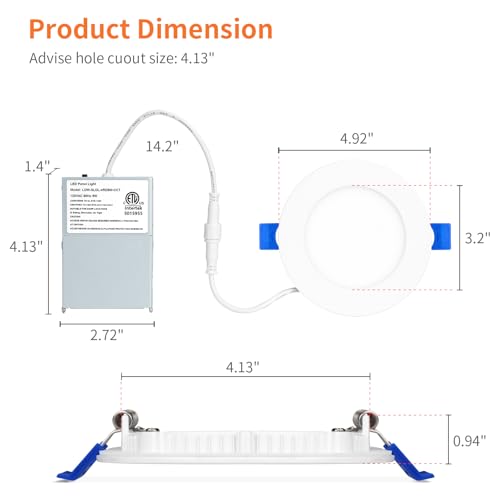 Meconard 4-Inch LED Recessed Light with Night Light - 5CCT Switchable, White, 12 Pack