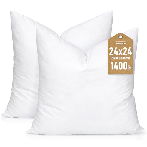 Artscope White 24x24 Inch Synthetic Down Pillow Insert Set of 2 - Fluffy Cloud Feel