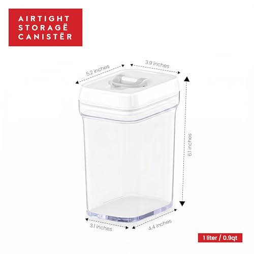 Airtight Food Storage Containers 1L Set of 6 with White Lids - Clear BPA-Free Kitchen Organizer