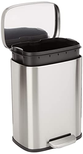 Amazon Basics 3.2 Gallon Small Trash Can Satin Nickel, Soft-Close Lid
