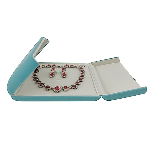 Large Necklace & Earrings Jewelry Case - Aqua Velvet Presentation Box, Scandinavian Design