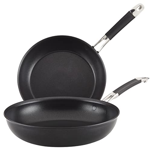 Anolon SmartStack Nonstick Frying Pan Set 10 & 12 Inch Black - Stackable, Hard-Anodized Cookware