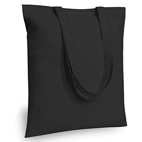 Medium Black Cotton Tote Bag 16x15 Inches Reusable Grocery Shopping Bag - 24 Pack
