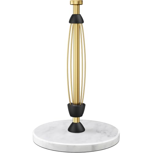 PAROTO Marble Base Gold Paper Towel Holder - One-Hand Tear Countertop Stand (Warm Gold)