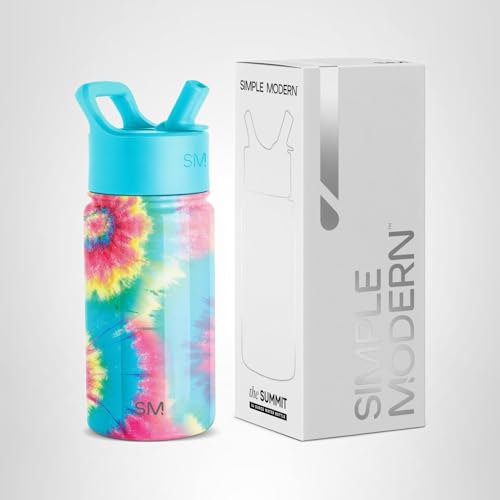 Simple Modern Kids Summit Water Bottle with Straw Lid | 14oz Stainless Steel Cup Insulated Tumbler Tumbler for Toddlers, School | Tie-Dye