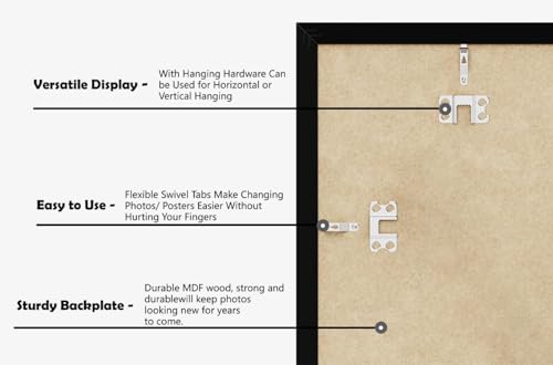 PEALSN 16x24 Picture Frame Set of 6, Display Poster 12 x 18 with Mat or 16 x 24 Without Mat for Wall Mounting Display, Photo Frames Collage for Wall Decor. Black