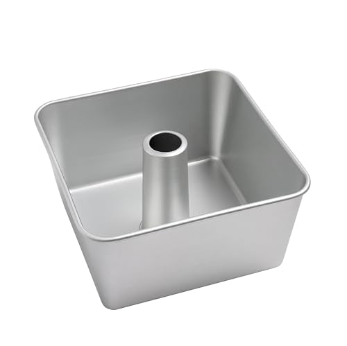 Silver One-Piece Square Tube Cake Pan - 18 Cup, Anodized Aluminum, 9x9x4.5 in, Seamless Design