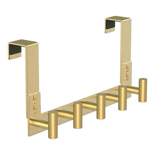 Over-the-Door Hooks 7.5 Inch T-Shape Gold Hooks for 1-3/4 Inch Doors - 5 Hooks (Variation: Gold / 7.5 Inch-5 T-Hooks, Fits 1-3/4" Thick Door)