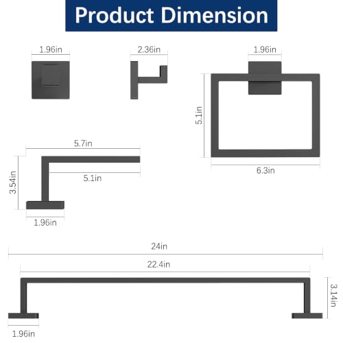 Gypie 5-Piece Bathroom Accessories Set Wall Mounted Black 24 Inch