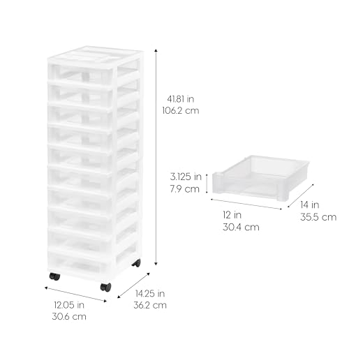 IRIS USA 10-Drawer Mobile Storage Cart - White/Clear Plastic Organizer