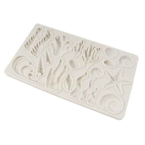 Marine Theme Fondant Molds Seashell Conch Starfish Seaweed Coral Silicone Mold For Cake Decoration Cupcake Topper Sugar Craft Chocolate Candy Gum Paste Polymer Clay