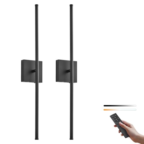 KARTOOSH Peel & Stick Battery Wall Sconces Set of 2, Black, 3CCT, 28 Inch