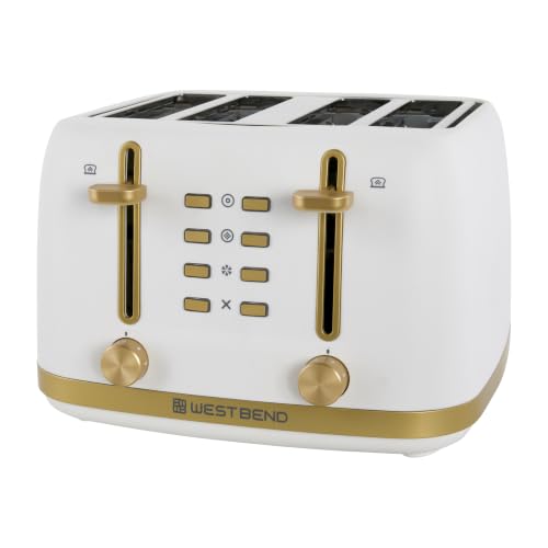 West Bend Timeless 4-Slice Toaster - White/Gold Stainless Steel Kitchen Appliance