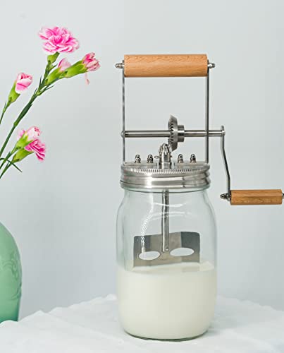 Premium 32oz Glass Butter Churner - Hand-Crank Food Maker for Homemade Butter