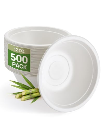 White 12oz Compostable Sugarcane Deep Bowls - 500 Pack