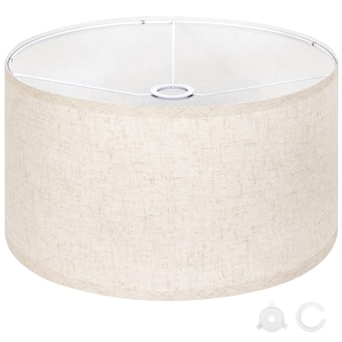 OUTON Beige Large Drum Lamp Shade - 17.5" Top & Bottom, 10" High, Linen, Replacement for Floor & Table Lamps, Easy Assembly