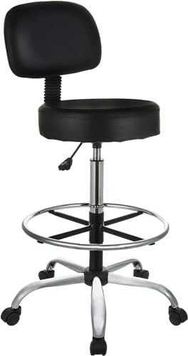 Adjustable Drafting Stool with Footrest and Swivel - Black