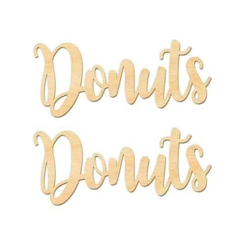 2pcs Donuts Wood Signs Cutouts Wooden Donuts Letter Hanging Signs DIY Block Words Decorative Signs for Wreath Door Wall Birthday Wedding Party Decoration