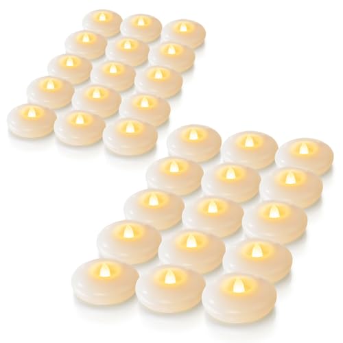 Homemory 48 Pack Waterproof Floating LED Flameless Candles - White Tealights, 3 Inch, Variation: White Base