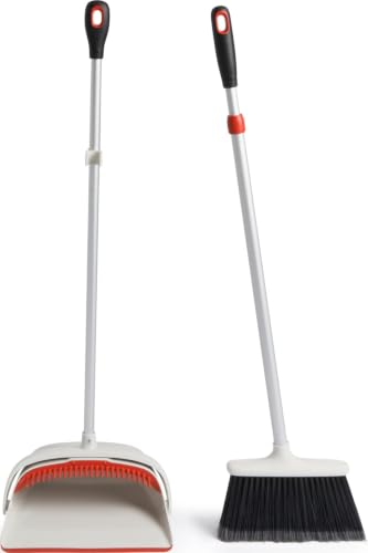 OXO Extendable Upright Sweeping Set with Dustpan – Large Off-White Broom & Dustpan