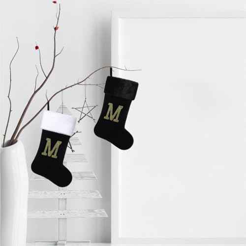 20 Inches Initial Monogram Christmas Stocking Personalized,Deluxe Black Velvet Body with Super Soft Plush Cuff Embroidered Letter,Holiday Season Decor£¨Black-Paw£©
