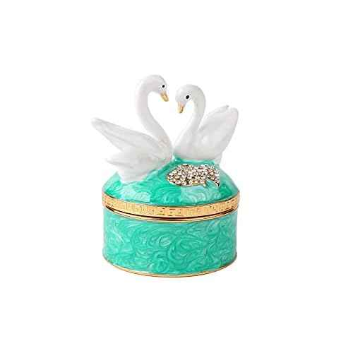 Swan Trinket Box Hinged Crystal Enameled Ornament Decorative Jewelry Ring Store Box Hand-Painted Craft Gifts for Home Decor (Green)