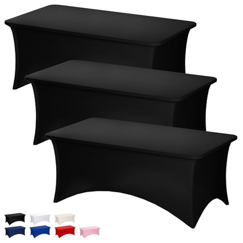Fixwal Black 8ft Fitted Spandex Table Cover 3 Pack for Rectangle Tables