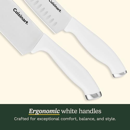 White Stainless Steel Knife Block Set - 12-Piece Kitchen Cutlery with Storage