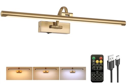 Brass Rechargeable Battery Operated Picture Light with Remote - 23.6 Inch Dimmable Art Wall Sconce