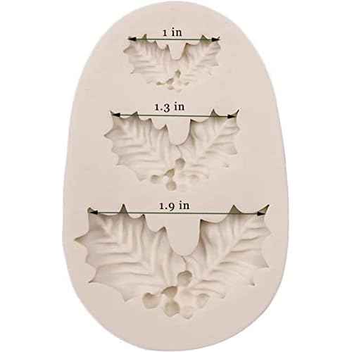 2 pcs Christmas Holly Leaves Silicone Mold Leaf Shaped Fondant Mold Chocolate Dessert Molds for Baking Chocolate Candy Sugar Cake Decorations Polymer Clay, Wax, DIY Sugar Crafts